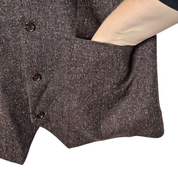 Studio Suits Custom Made Brown Tweed Vest Button Closure Adjustable Back Strap S - Picture 4 of 10